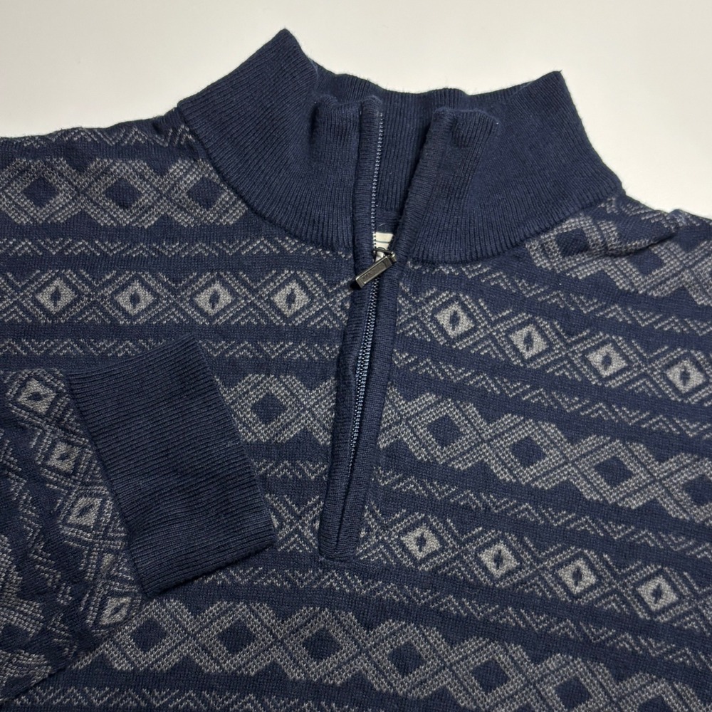 LL Bean Quarter Zip Sweater Fair Isle Mens XL Navy Cotton Cashmere Knit pullover